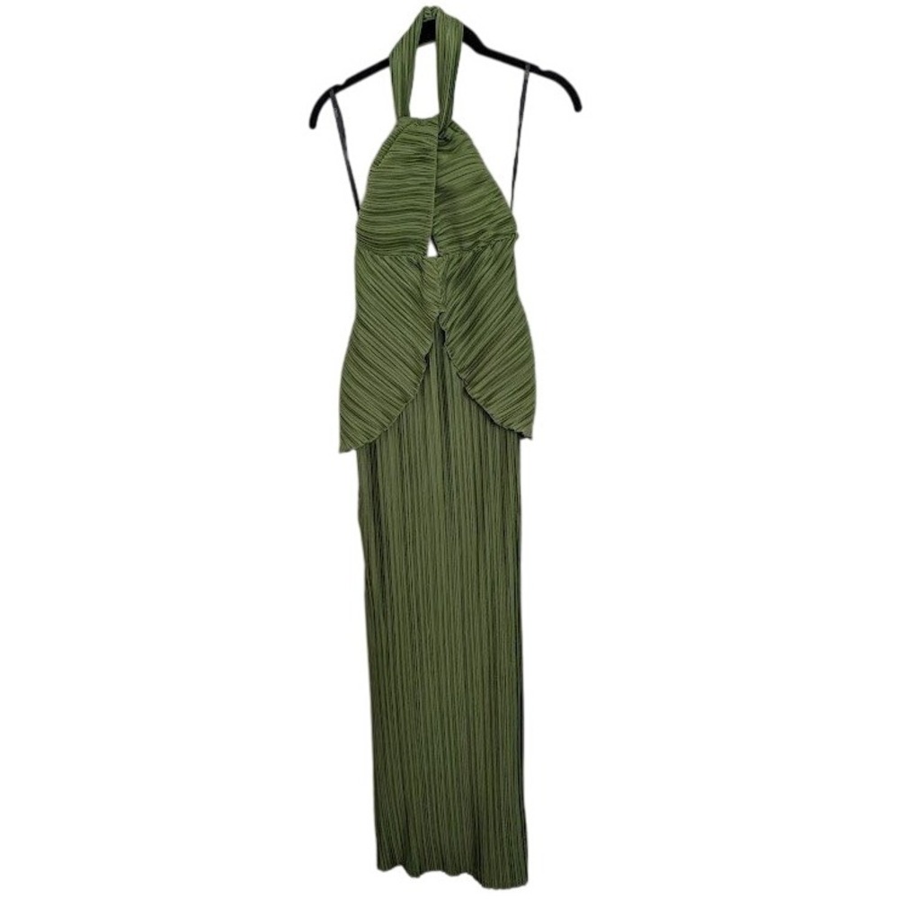 ASOS Olive Green Pleated Halter Maxi Dress